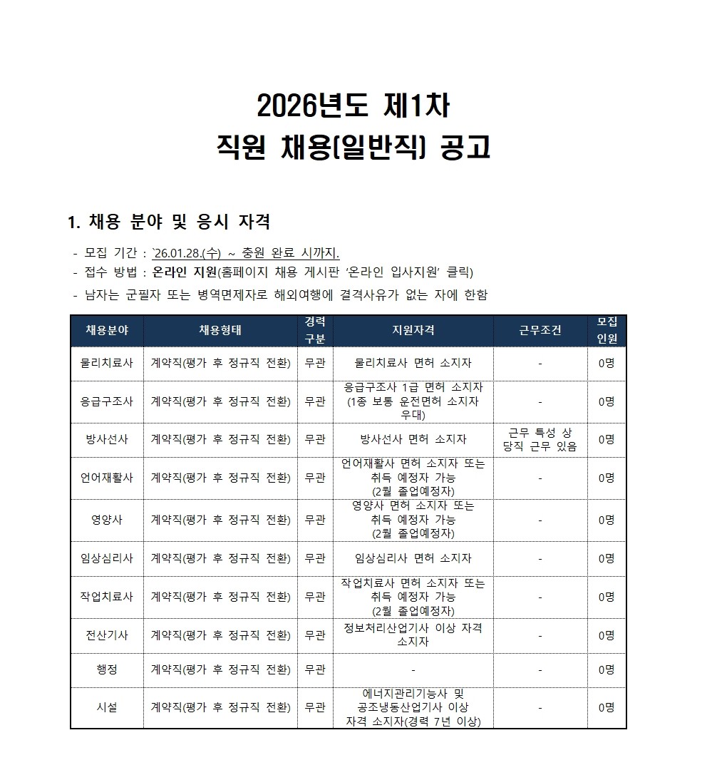 2026년 제1차 일반직 직원채용 이미지