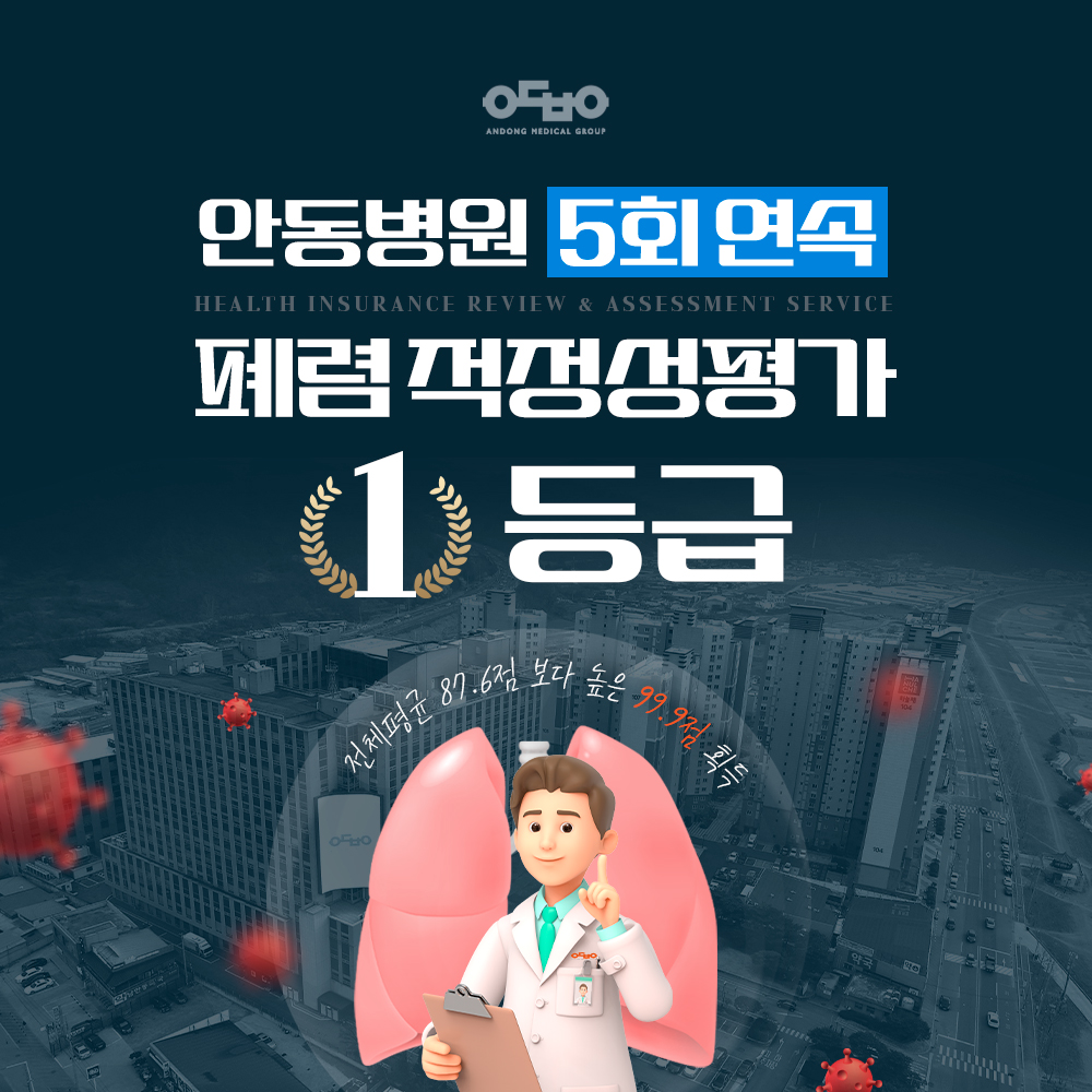 안동병원, 폐렴 적정성평가 5회연속 1등급 획득